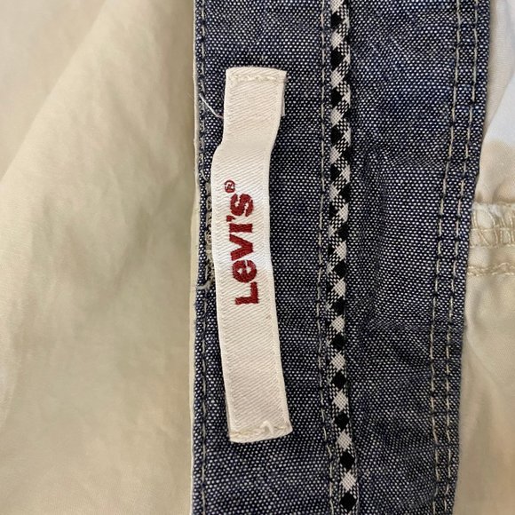 Levis 14 Pants Capris Roll Up Leg 100% Cotton Poplin Cream Ivory Flap Pockets - Picture 9 of 10